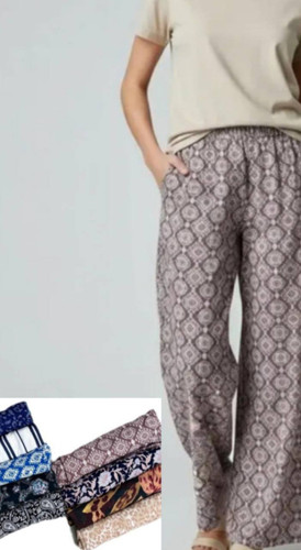 شلوار نخی چروک طرح دار میکس